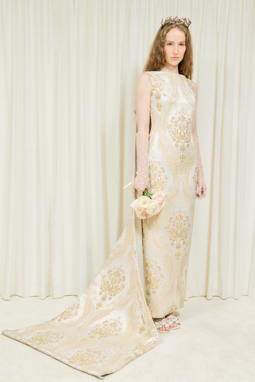 Hencil Floral Brocade Train Gown