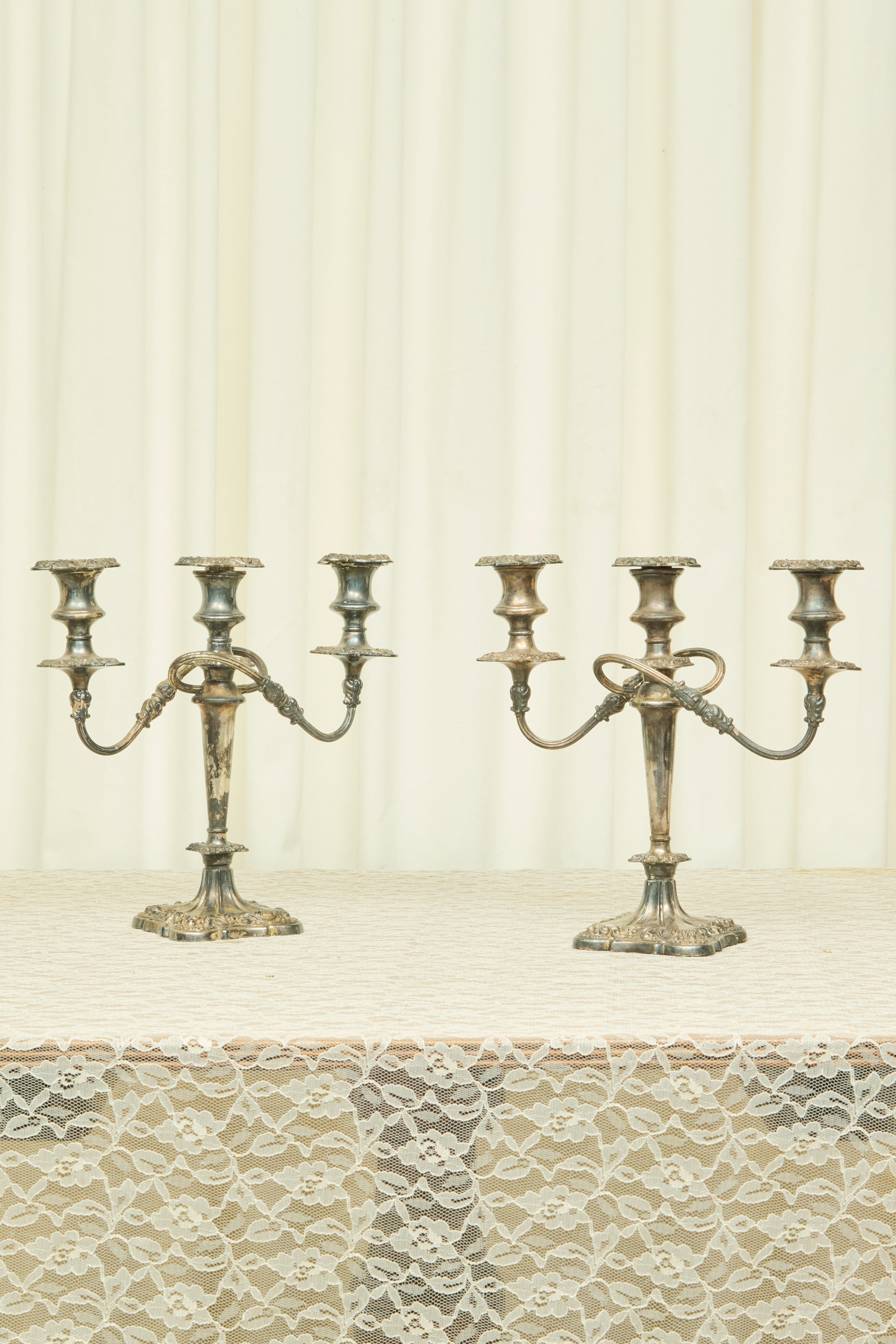 Vintage 3 Arm Silver Candelabra Set/2