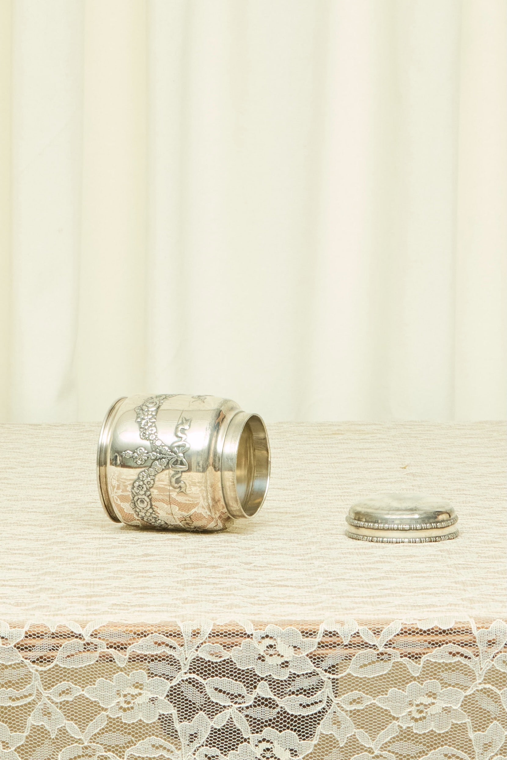 Vintage Bow Silver Tea Caddy/Trinket Dish