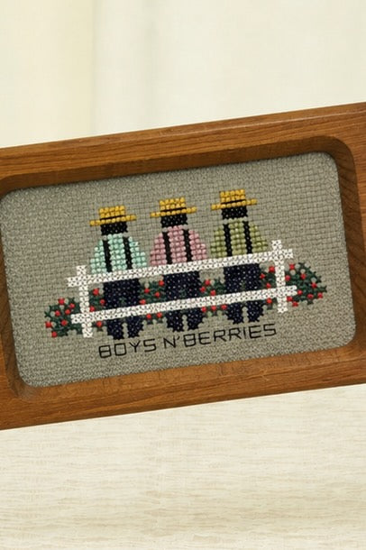 Vintage "Boys N'Berries" Framed Needlepoint