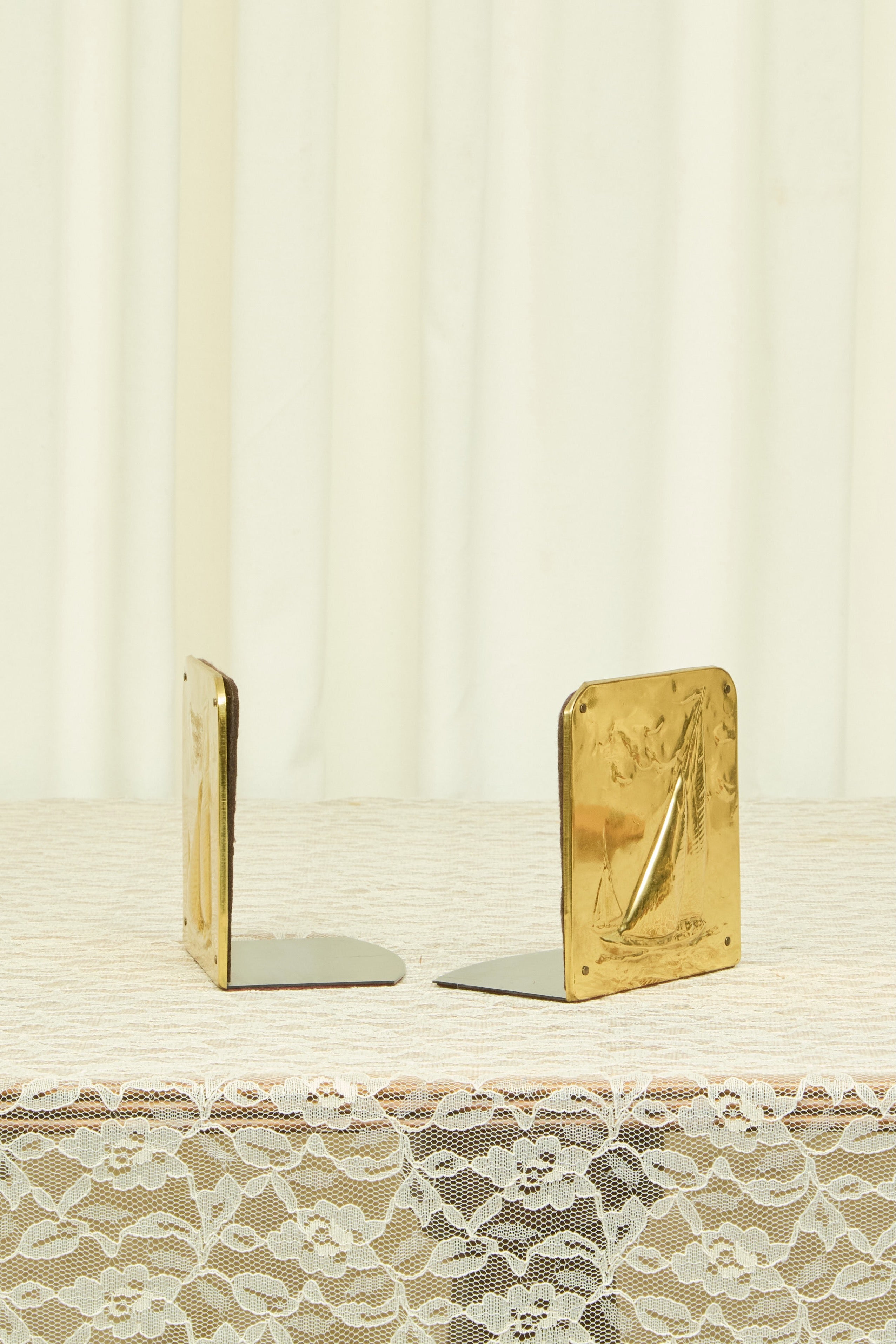 Vintage Brass Sailboat Bookends Set/2