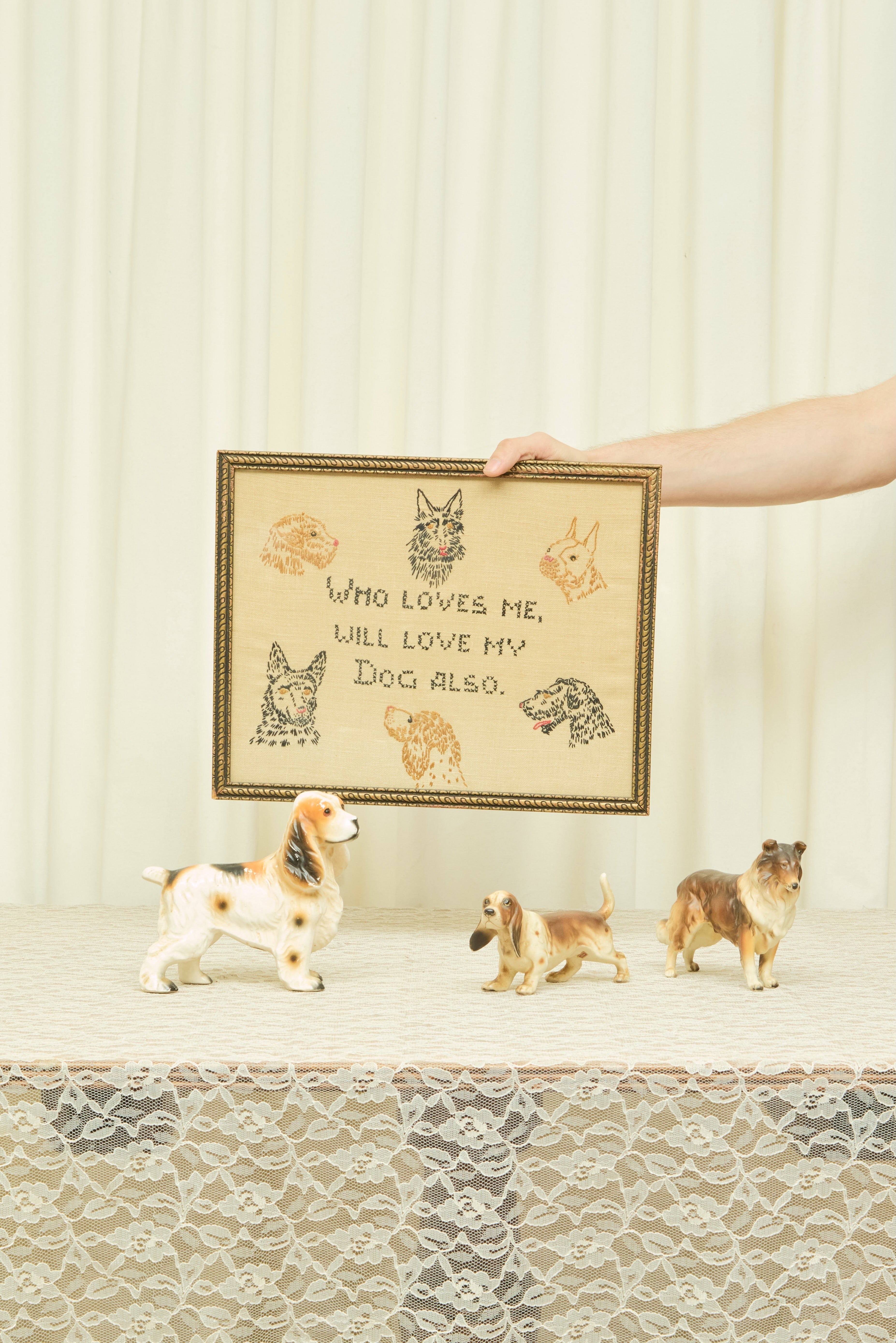 Vintage Dog Lover Framed Cross Stitch