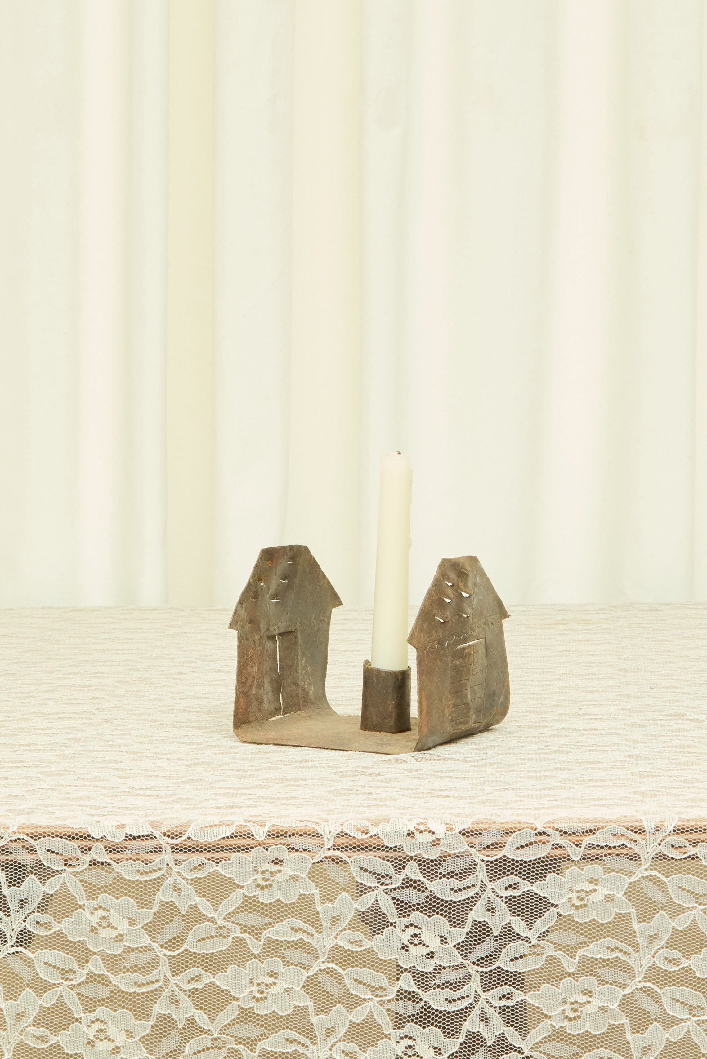 Vintage Folk Art House Candle Holder