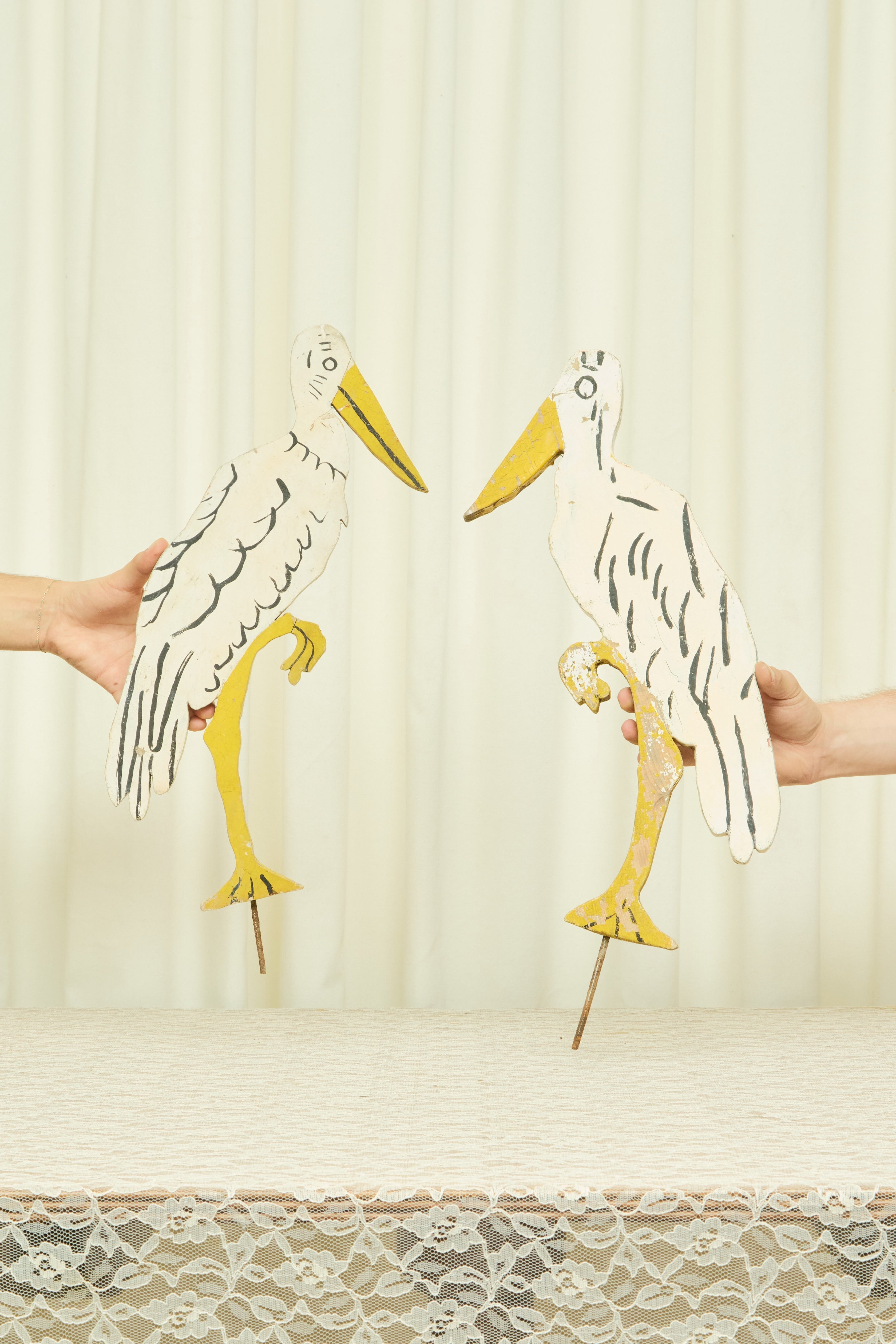 Vintage Folk Art Stork Lawn Ornaments Set/2