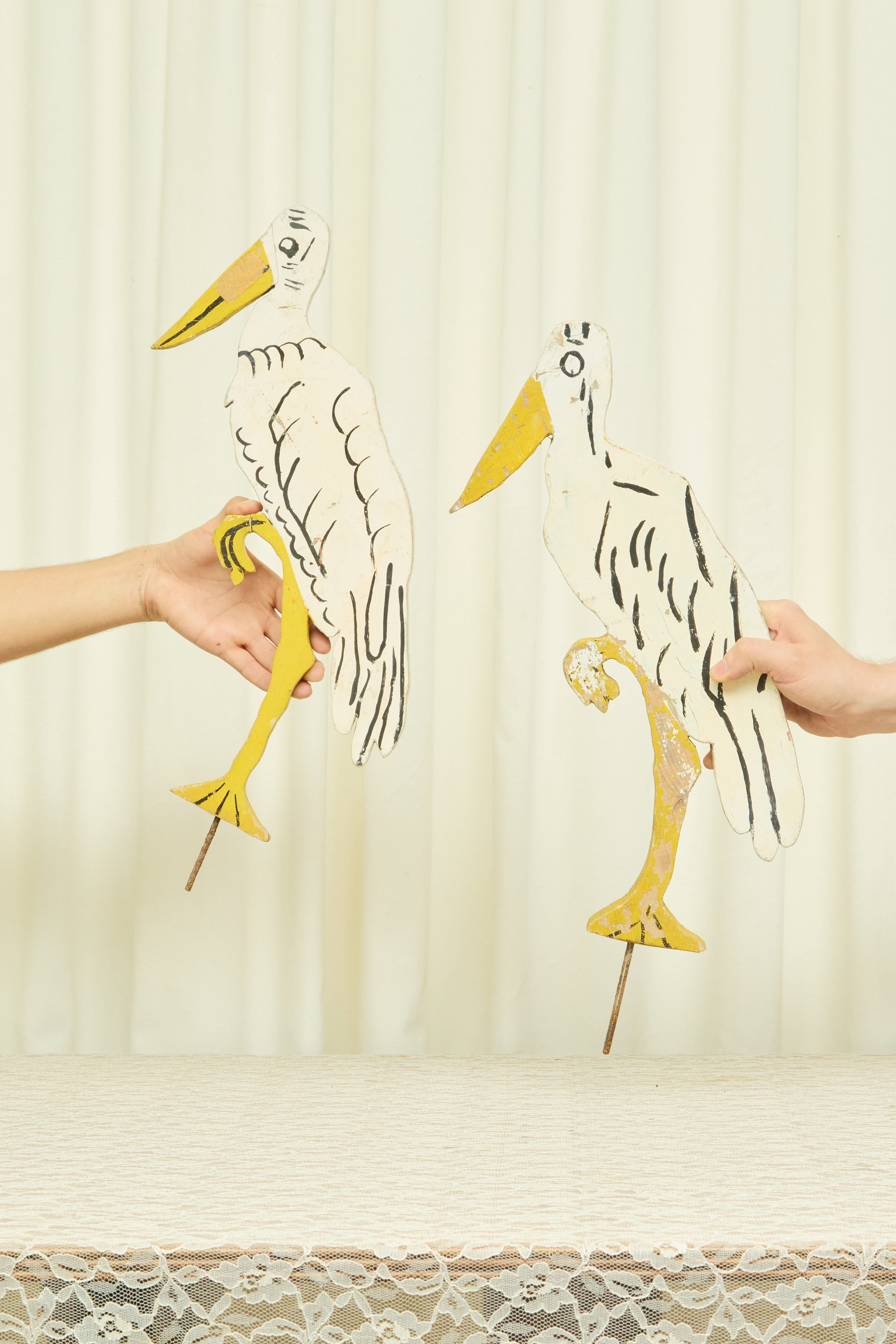 Vintage Folk Art Stork Lawn Ornaments Set/2