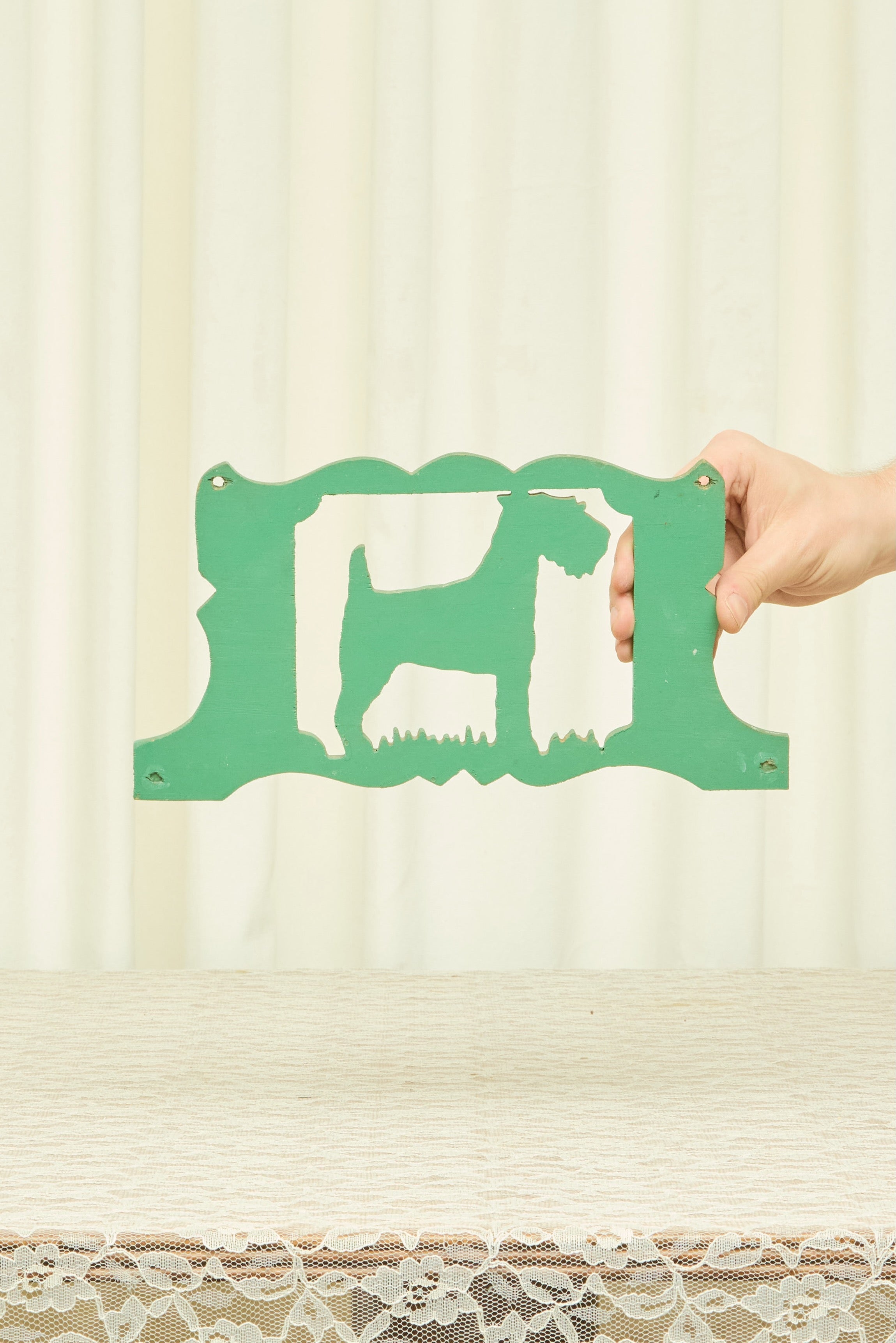 Vintage Folk Art Terrier Towel Holder