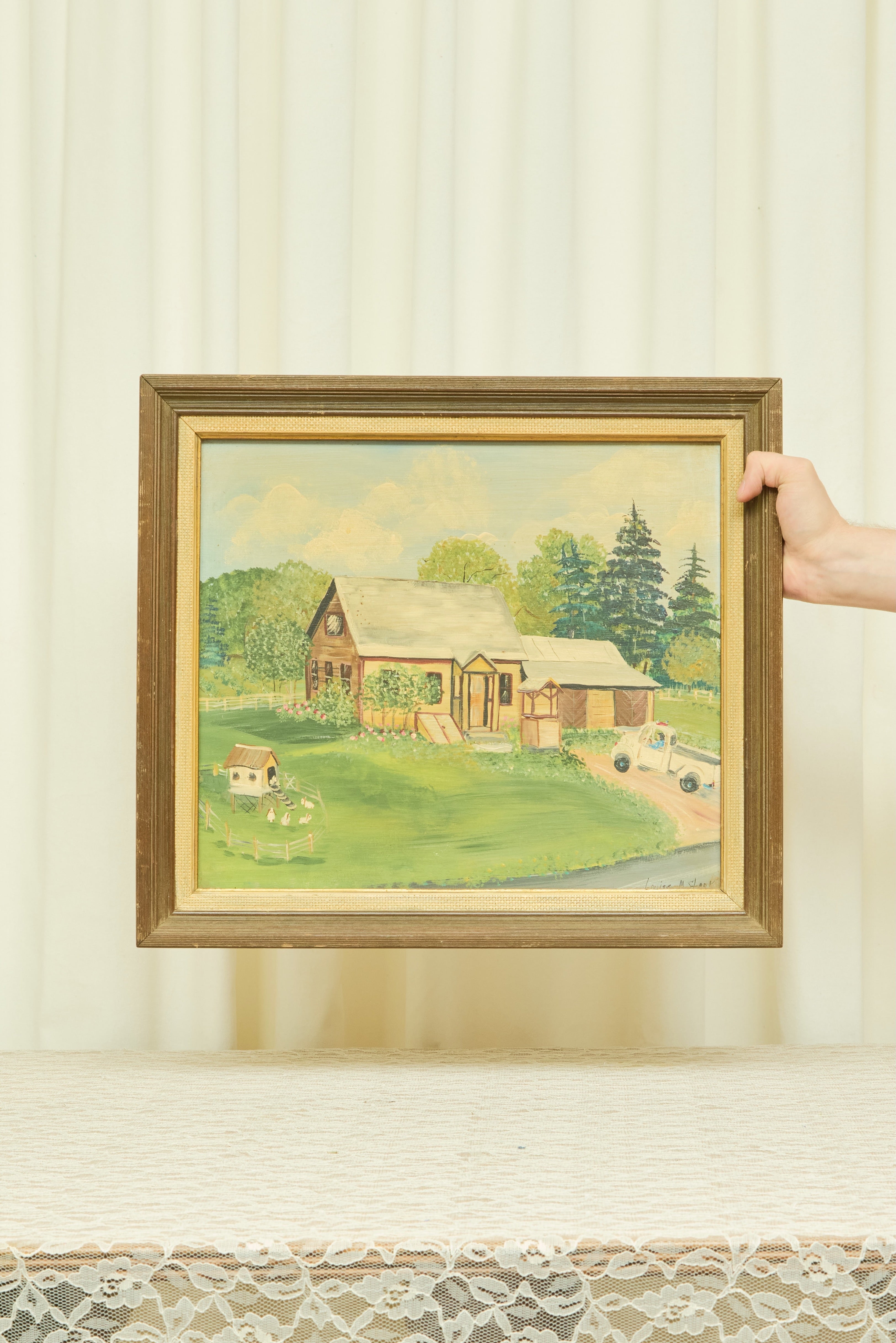 Vintage Framed Cottage Painting
