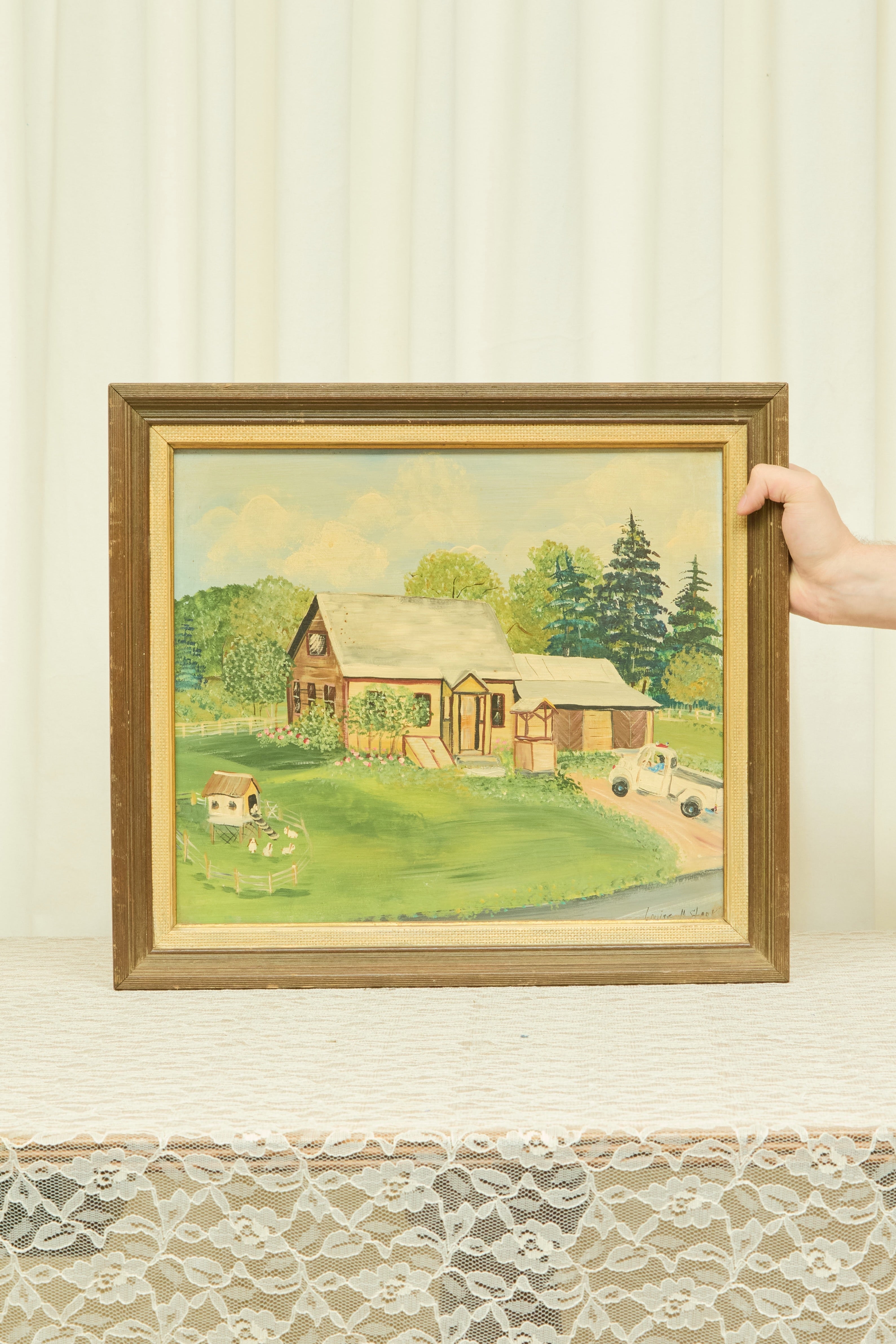 Vintage Framed Cottage Painting