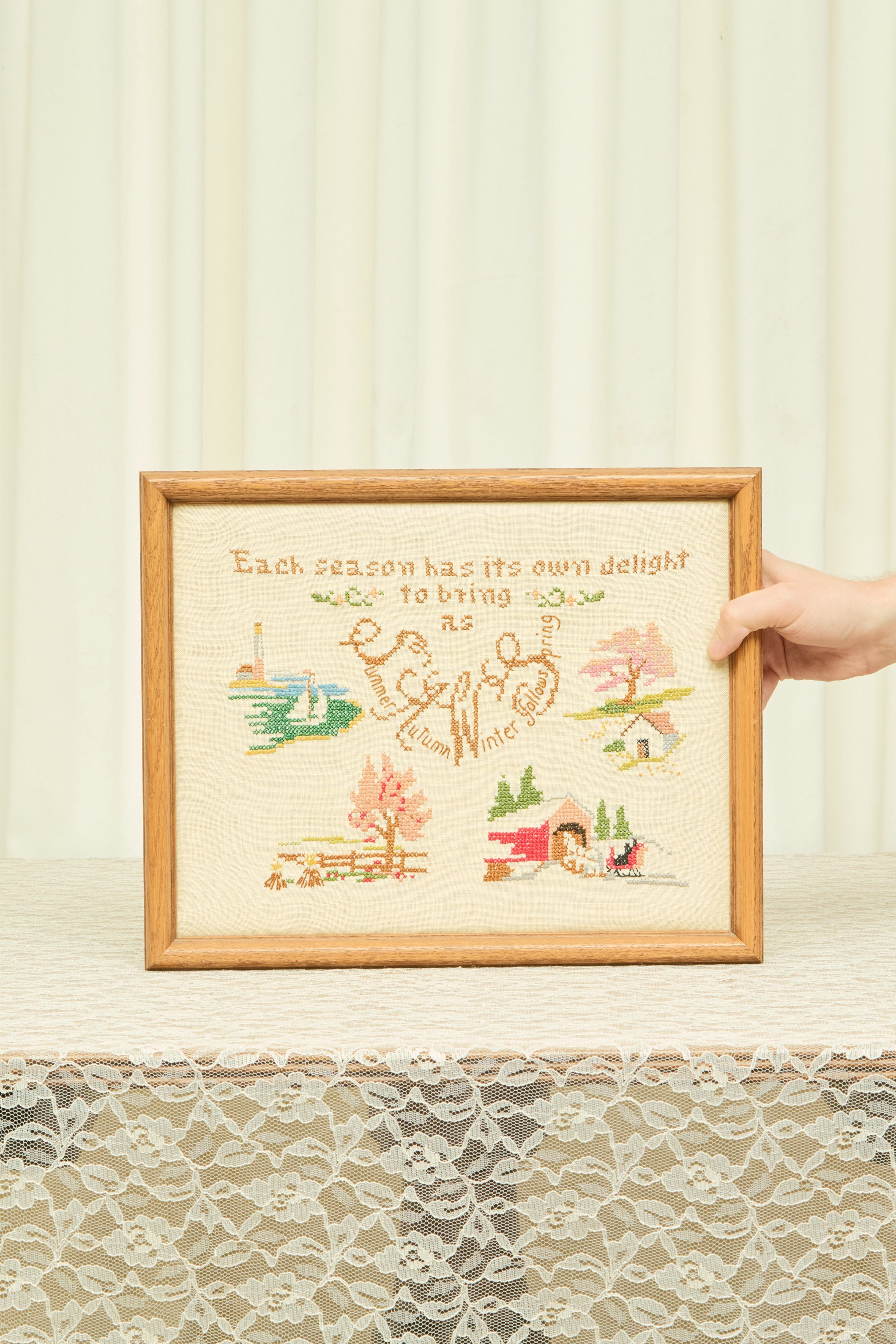 Vintage Framed Seasons Cross Stitch