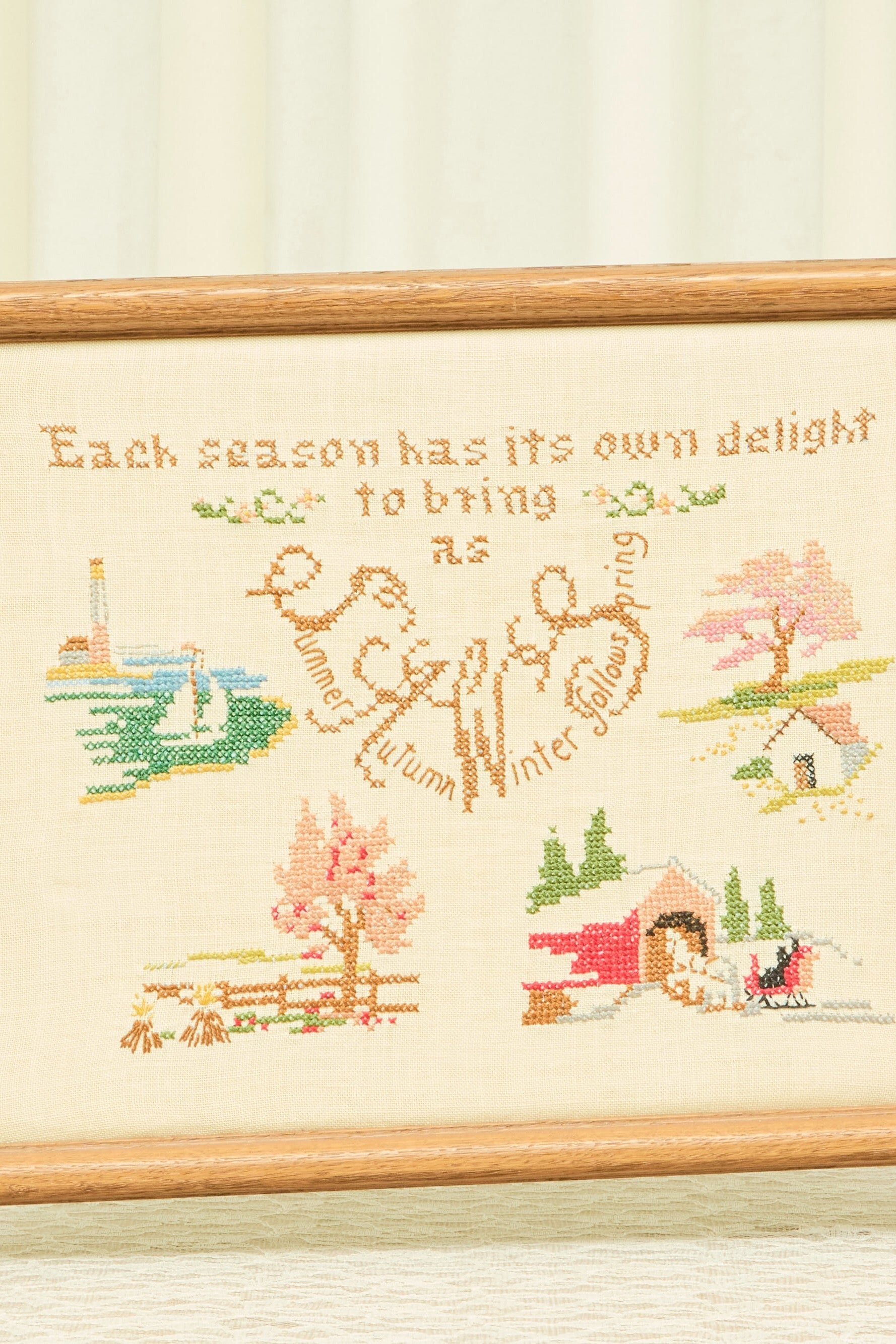 Vintage Framed Seasons Cross Stitch