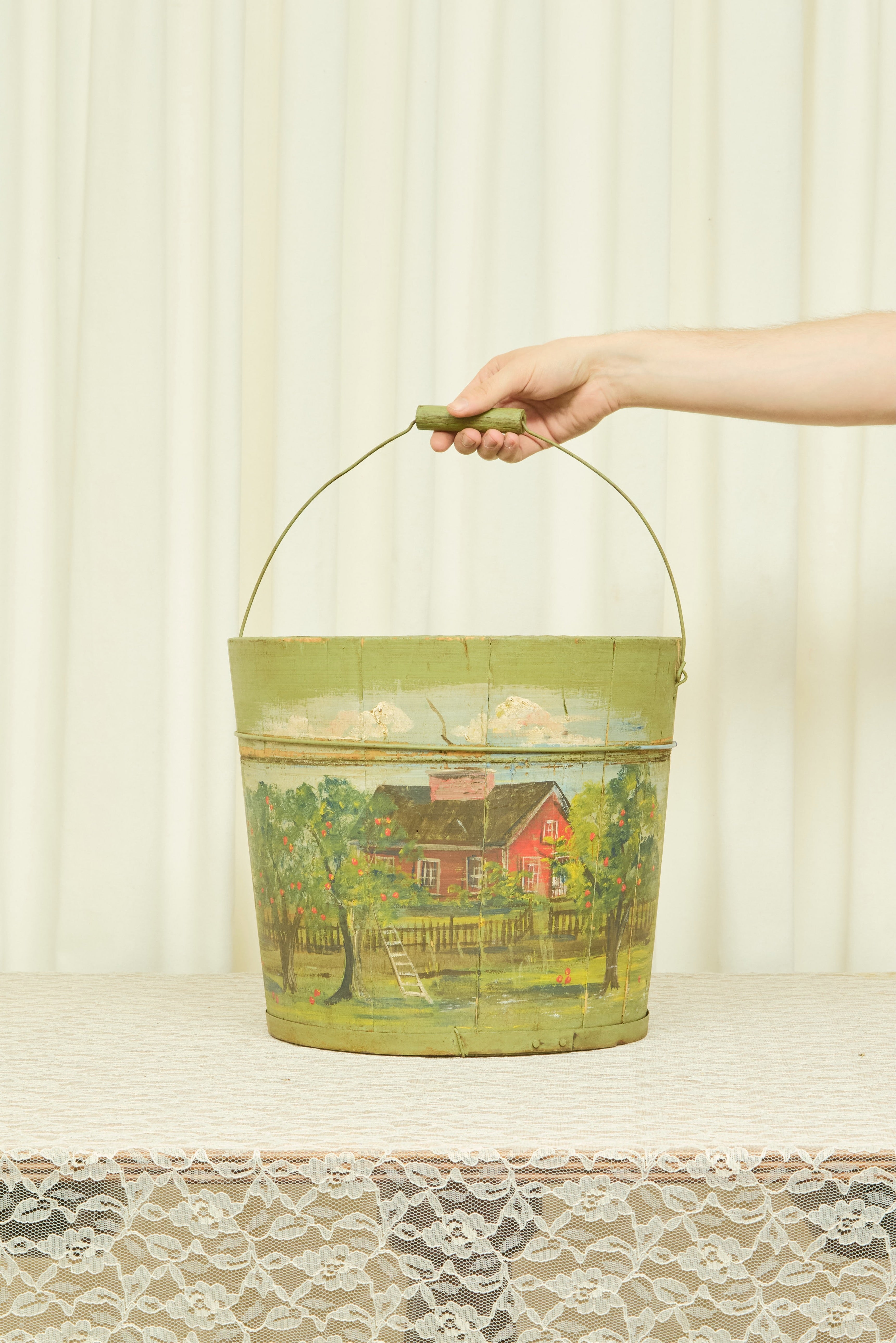 Vintage Hand Painted Wooden Bucket