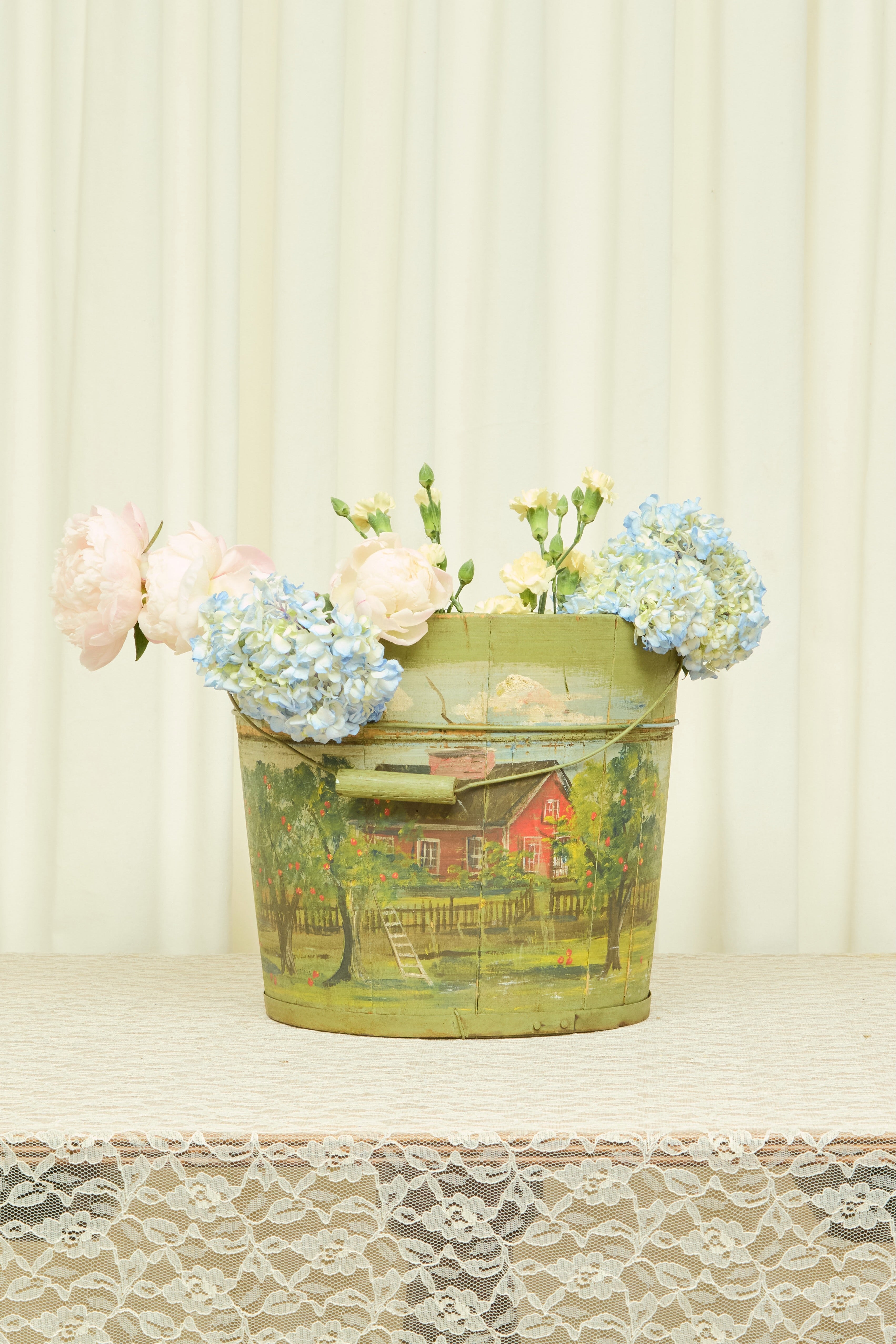 Vintage Hand Painted Wooden Bucket