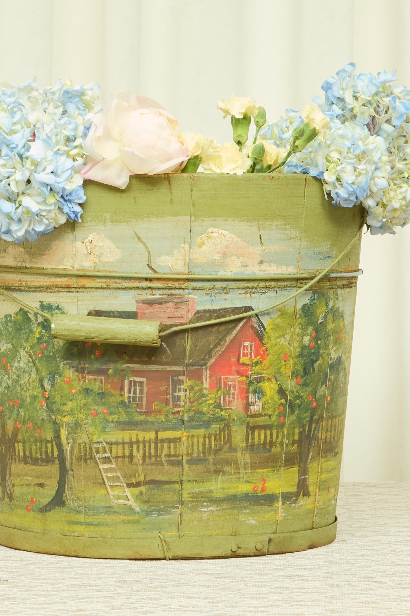 Vintage Hand Painted Wooden Bucket
