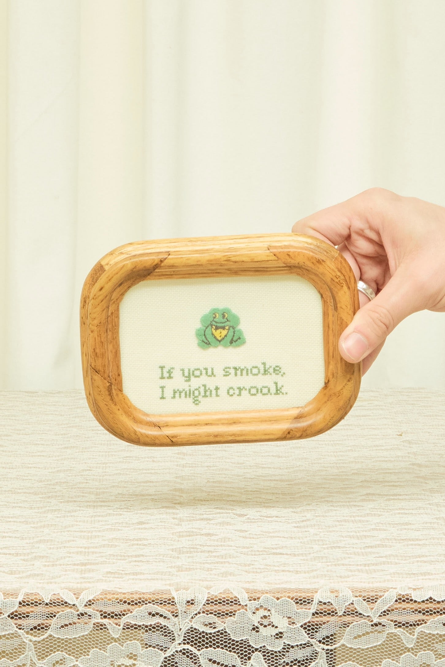 Vintage "If you Smoke I Might Croak" Needlepoint