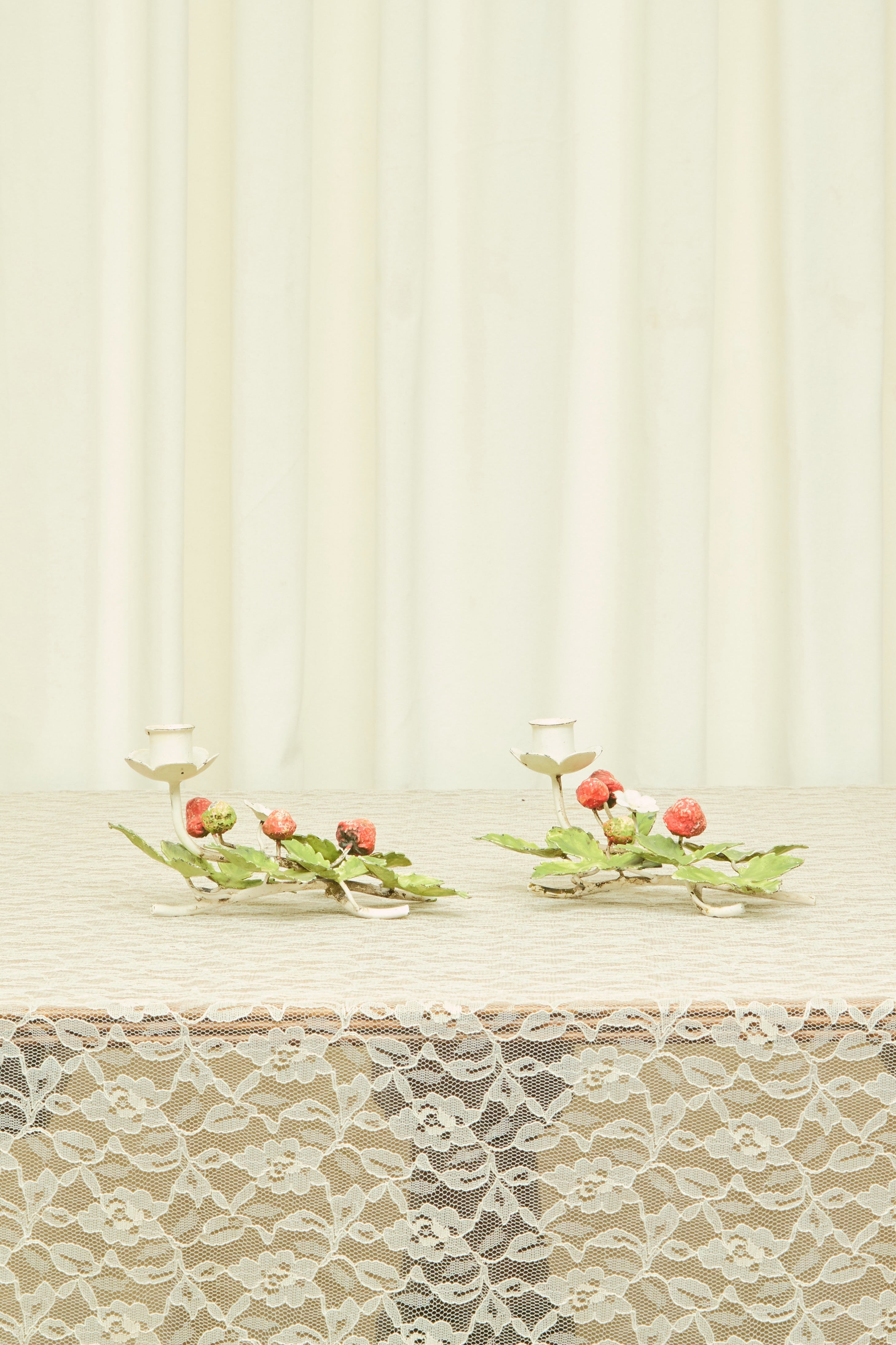 Vintage Metal Strawberry Candle Holder Set/2