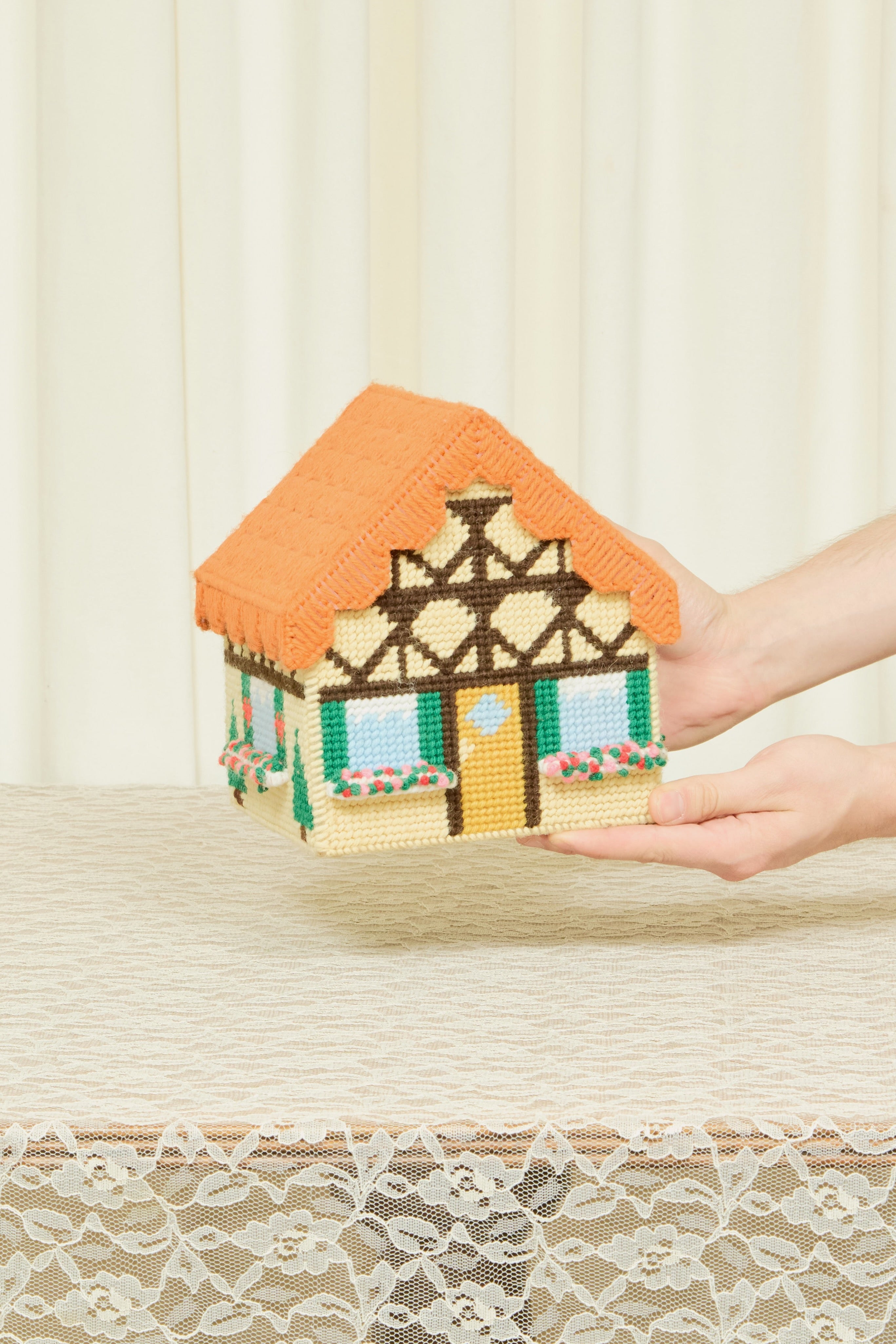 Vintage Needlepoint House Box