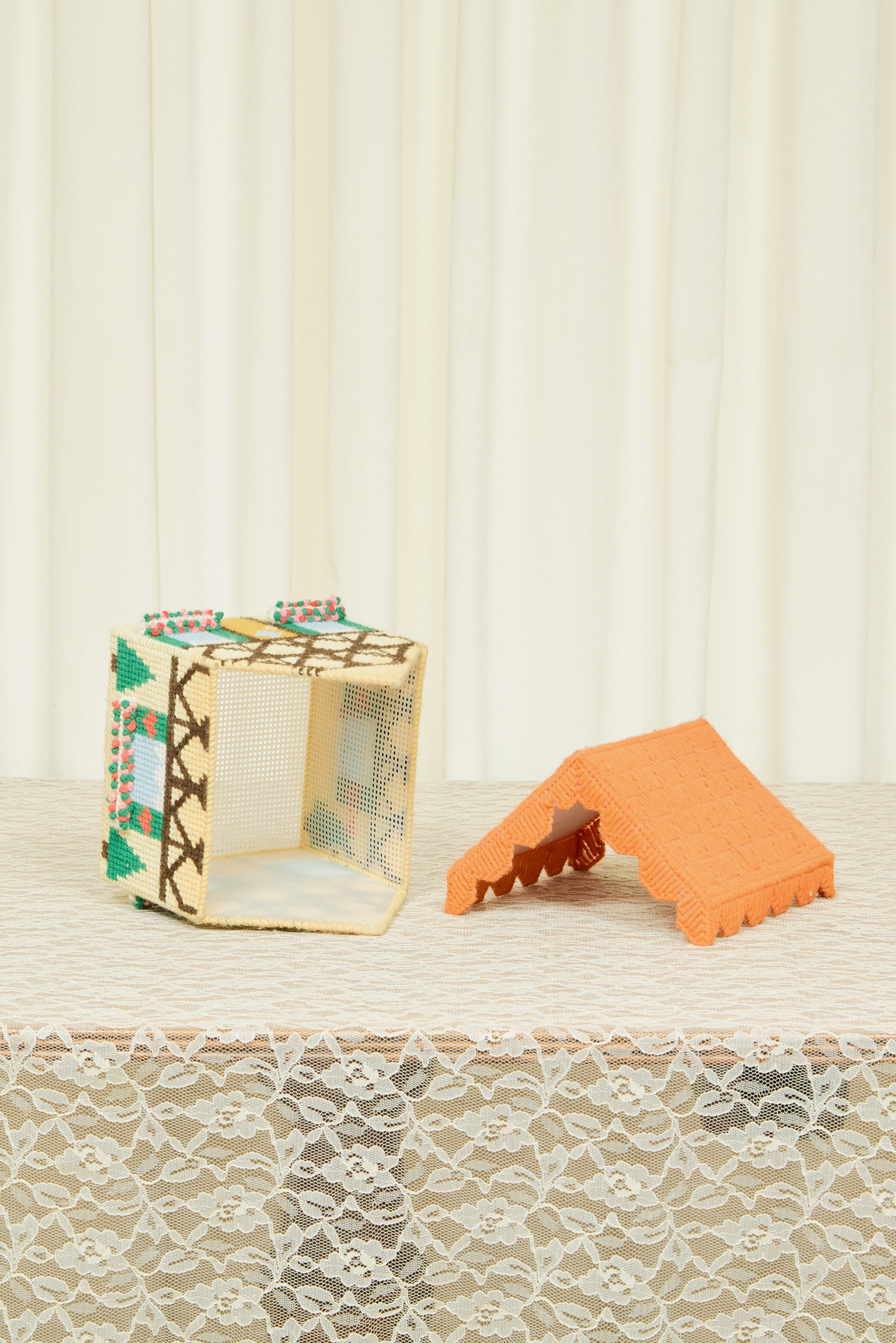 Vintage Needlepoint House Box