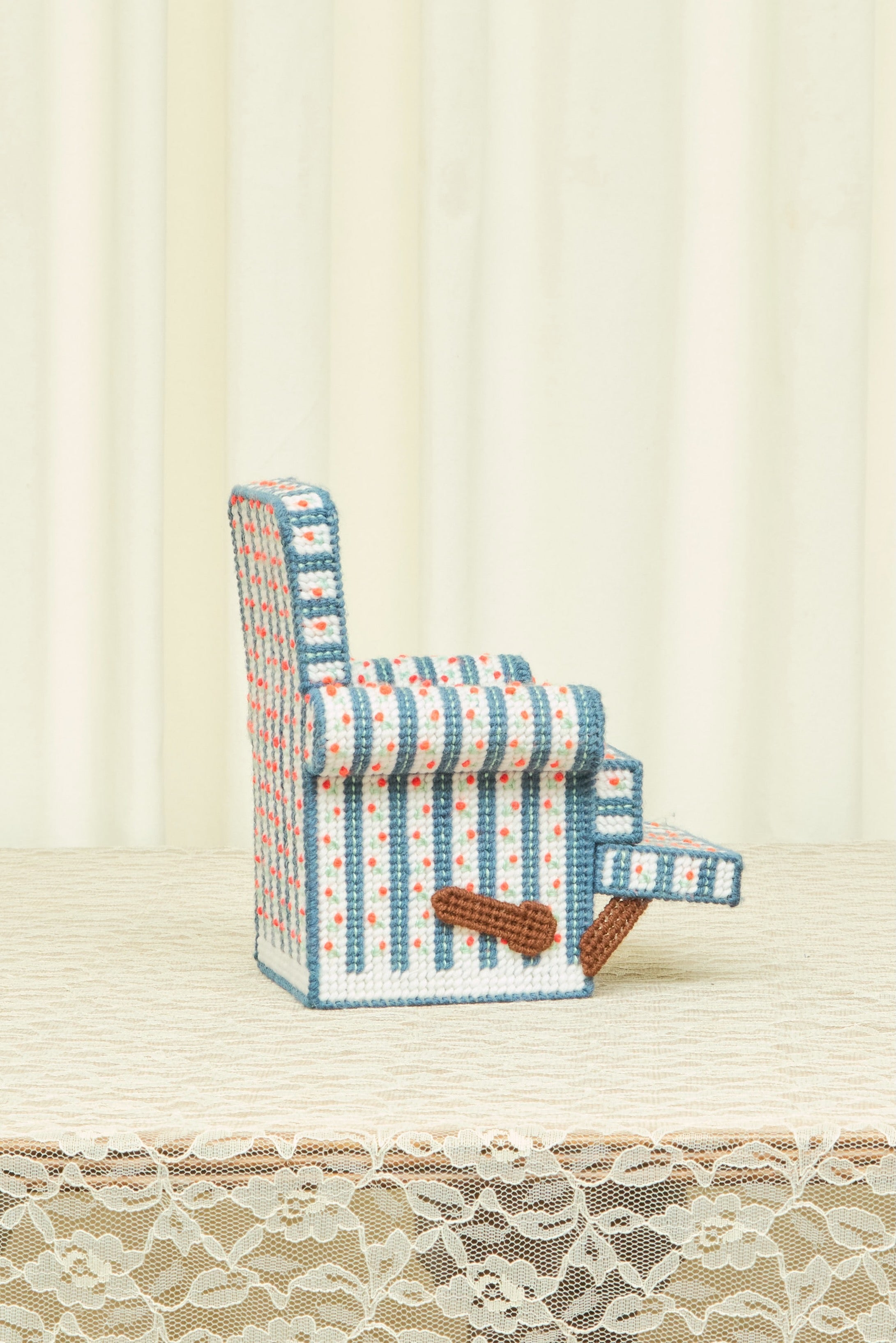 Vintage Needlepoint Recliner Pencil Holder