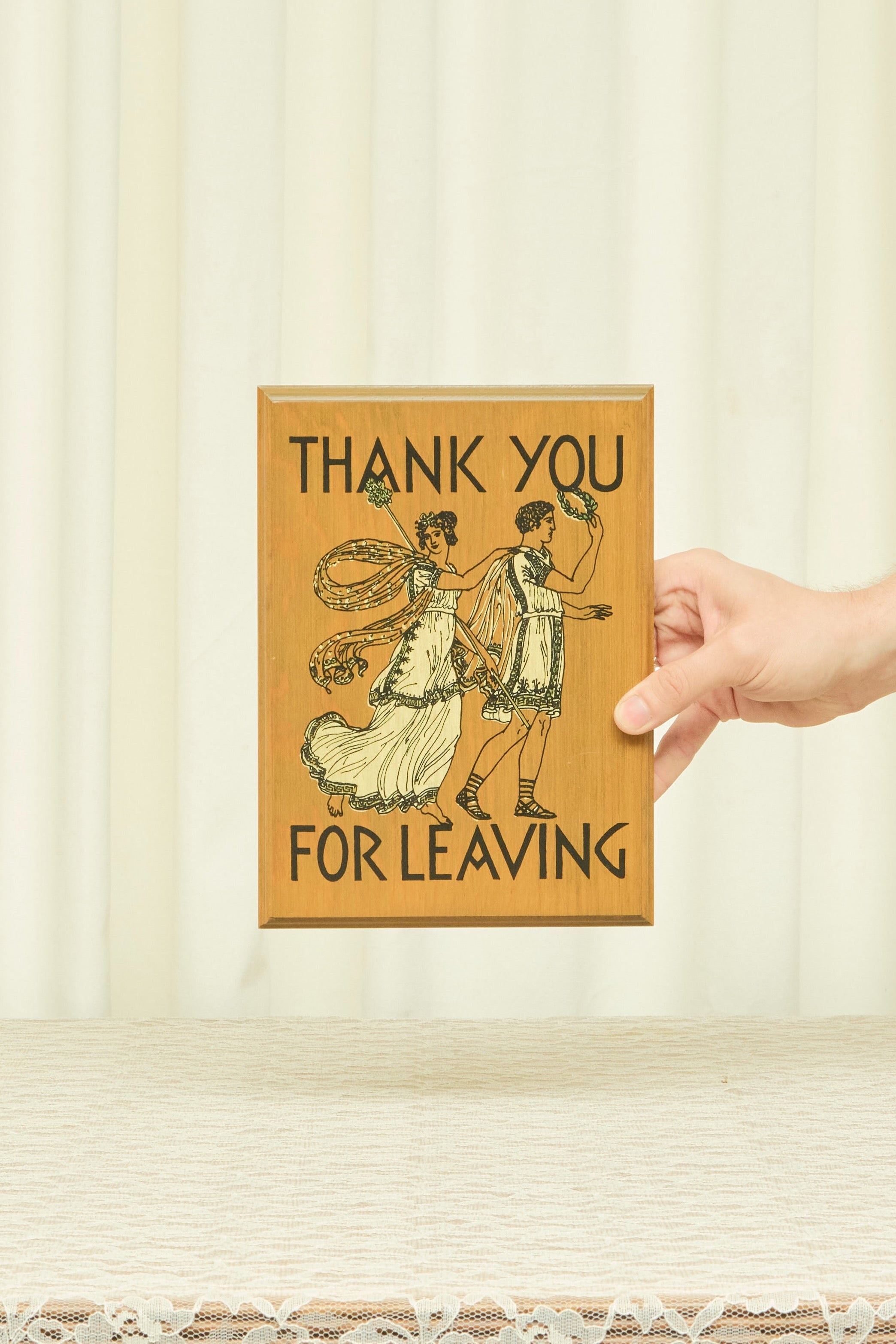Vintage Neoclassical "Thank you for Leaving" Plaque