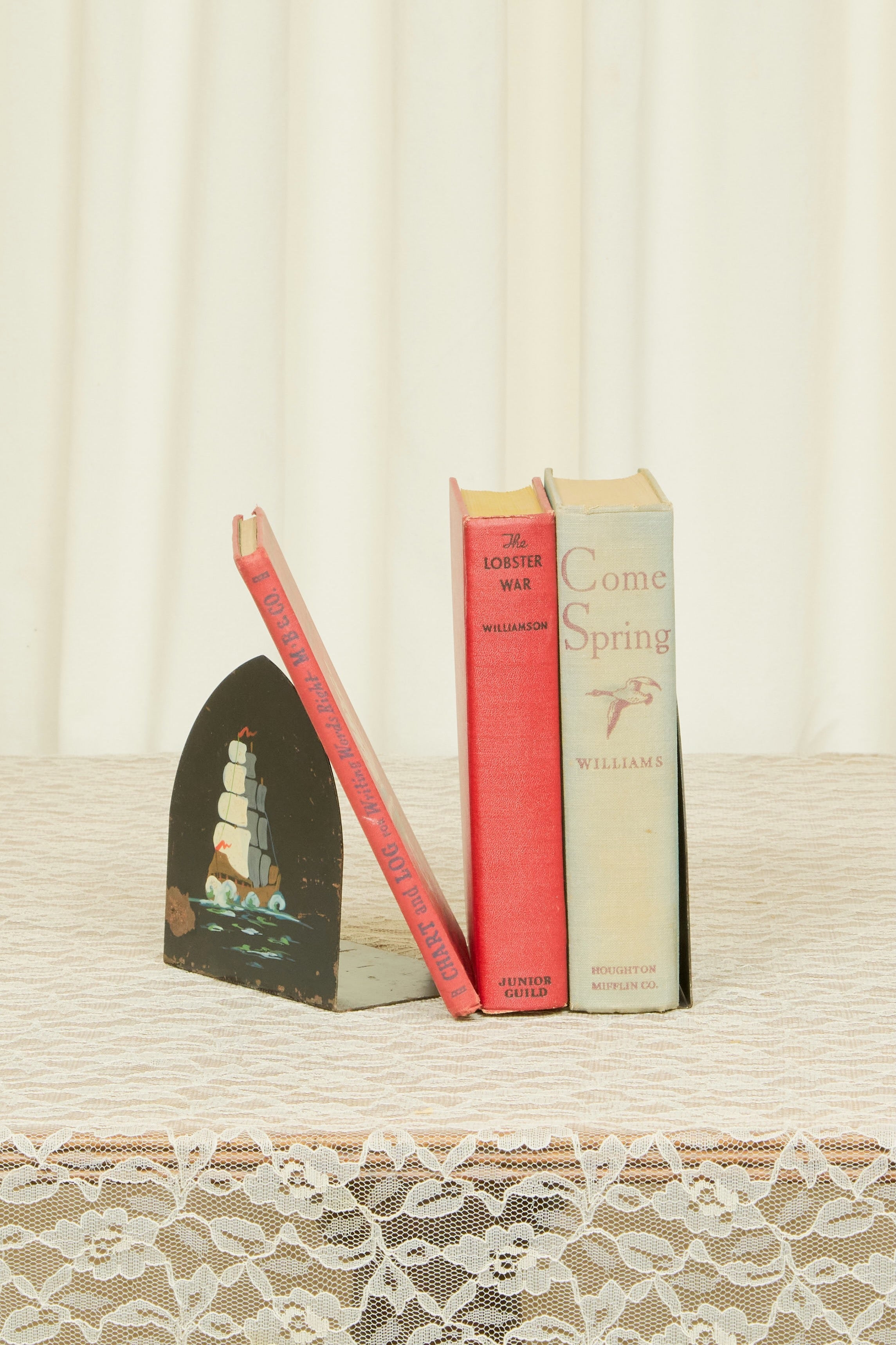 Vintage Painted Sailboat Metal Bookends Set/2