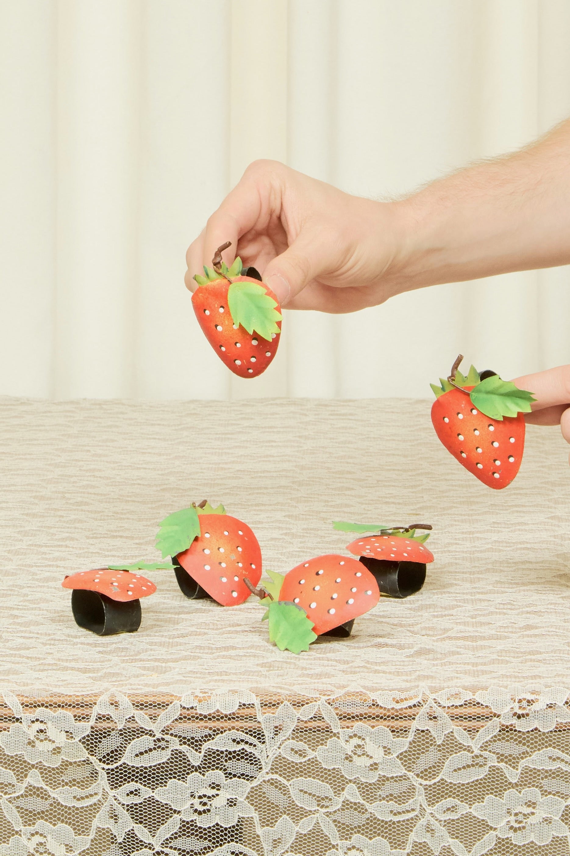 Vintage Painted Strawberry Napkin Rings Set/6