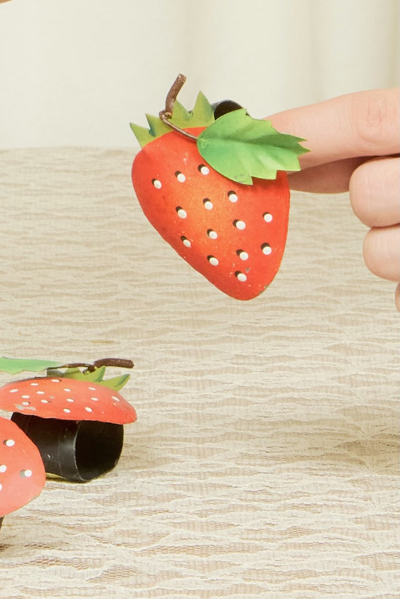 Vintage Painted Strawberry Napkin Rings Set/6