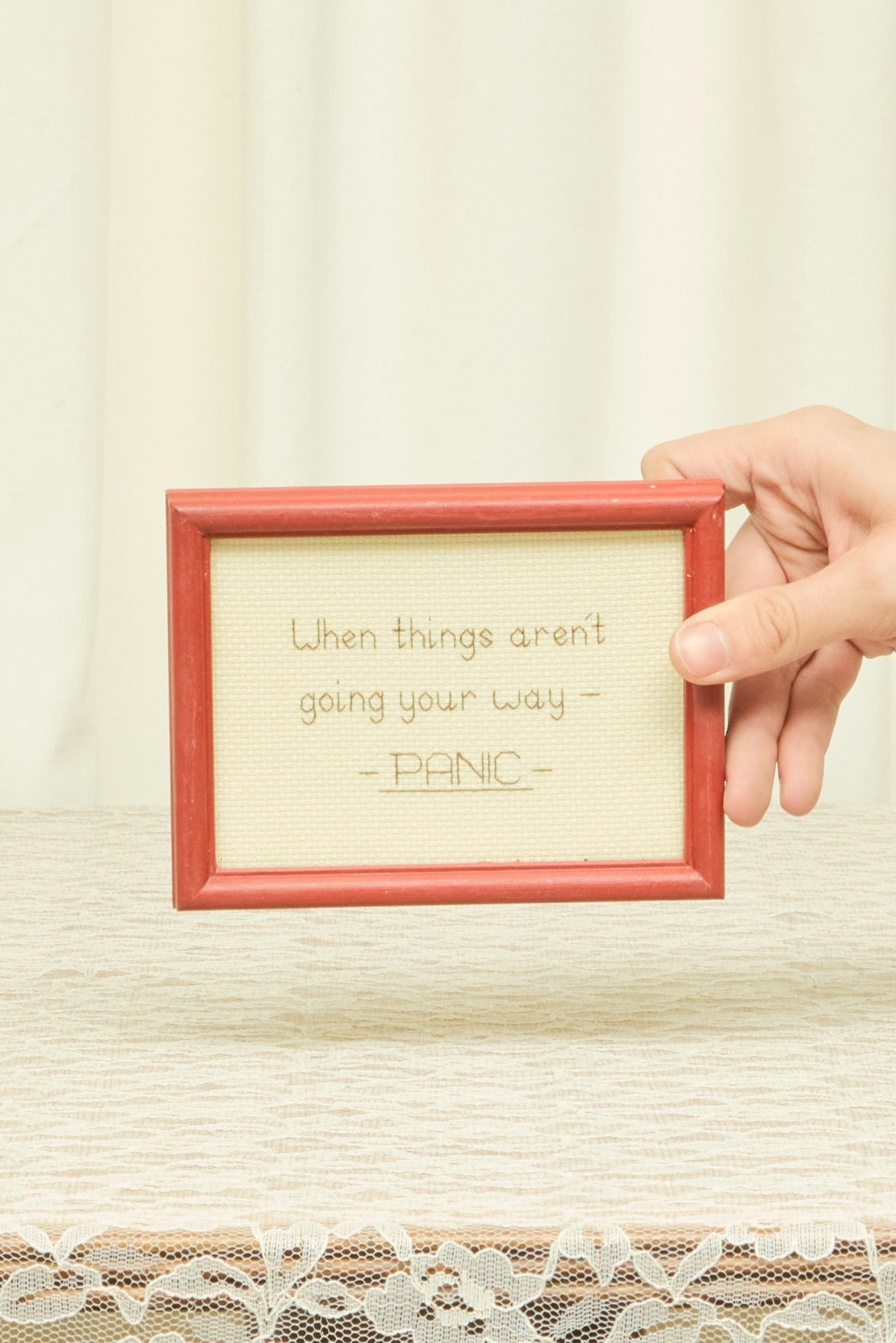 Vintage "Panic" Framed Cross Stitch
