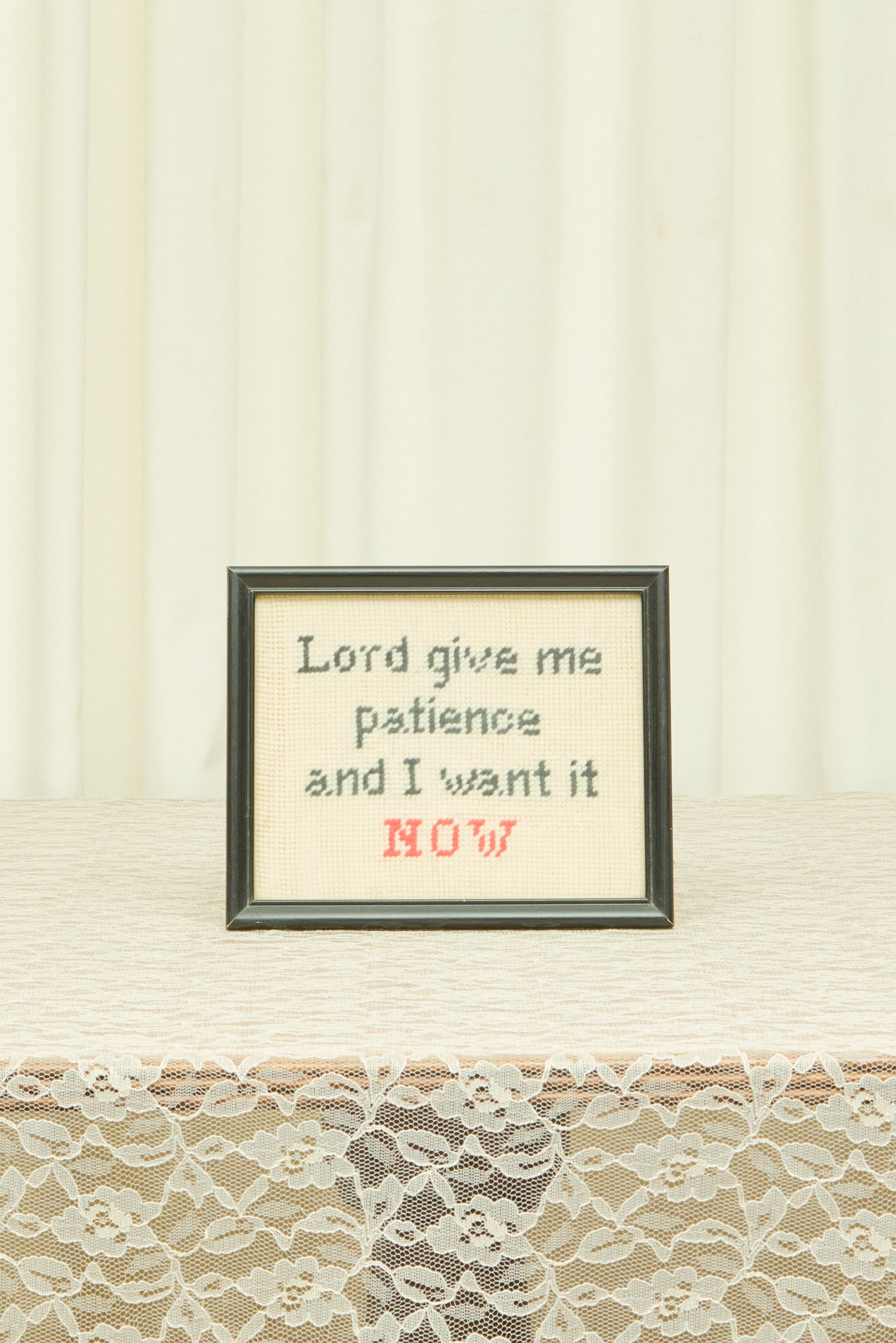 Vintage Patience Framed Needlepoint