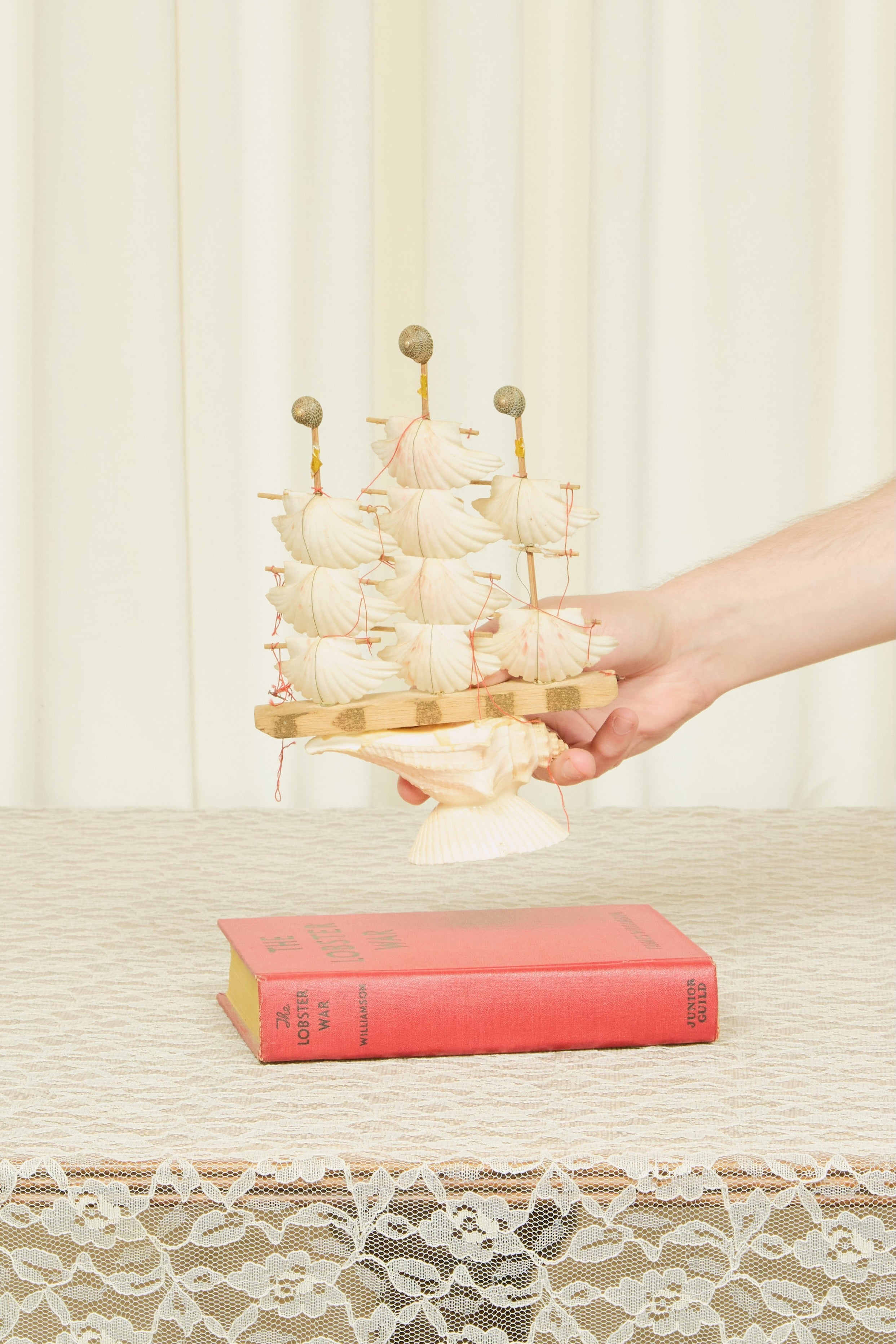 Vintage Seashell Sailboat Figurine