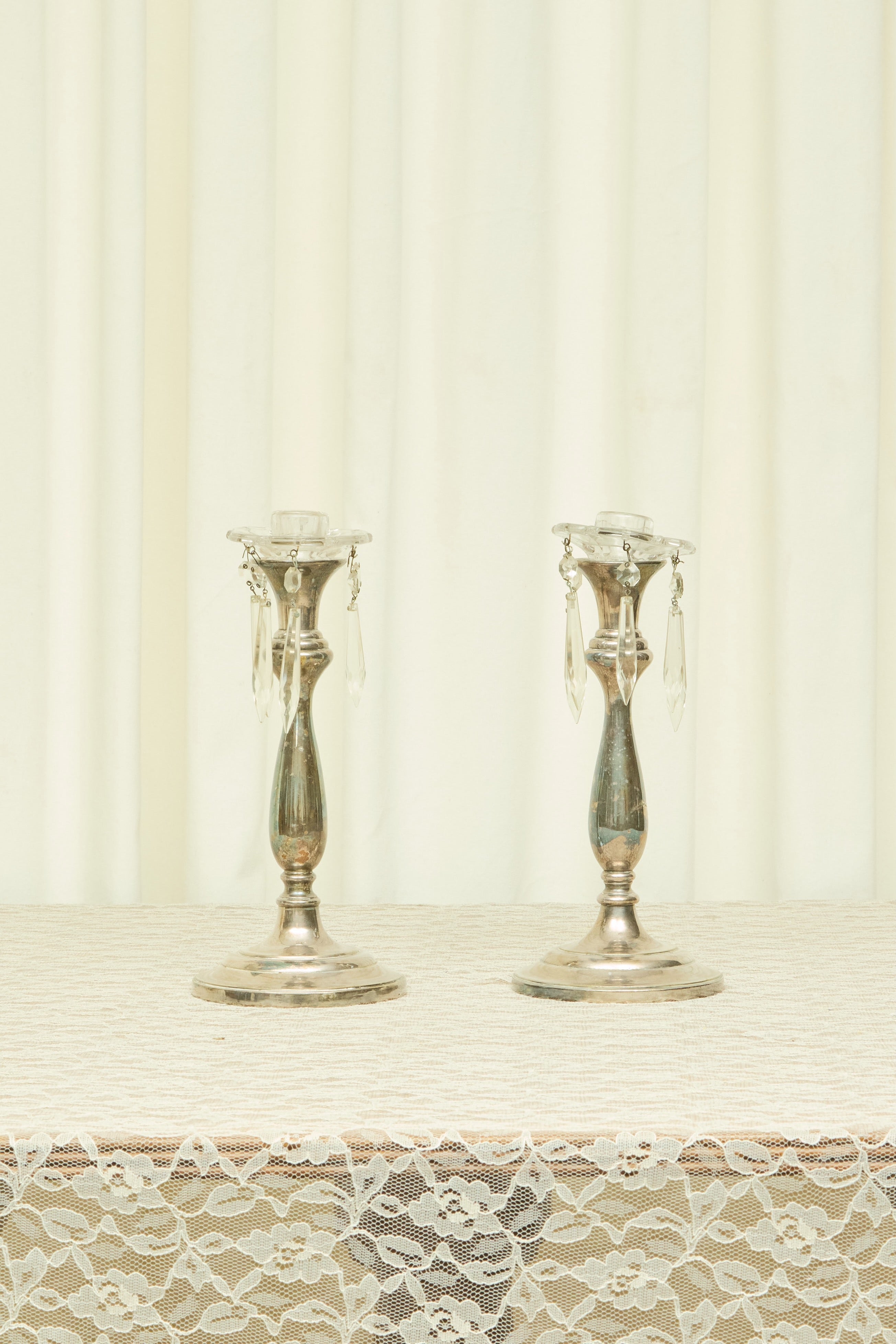 Vintage Silver/Crystal Candle Holders Set/2