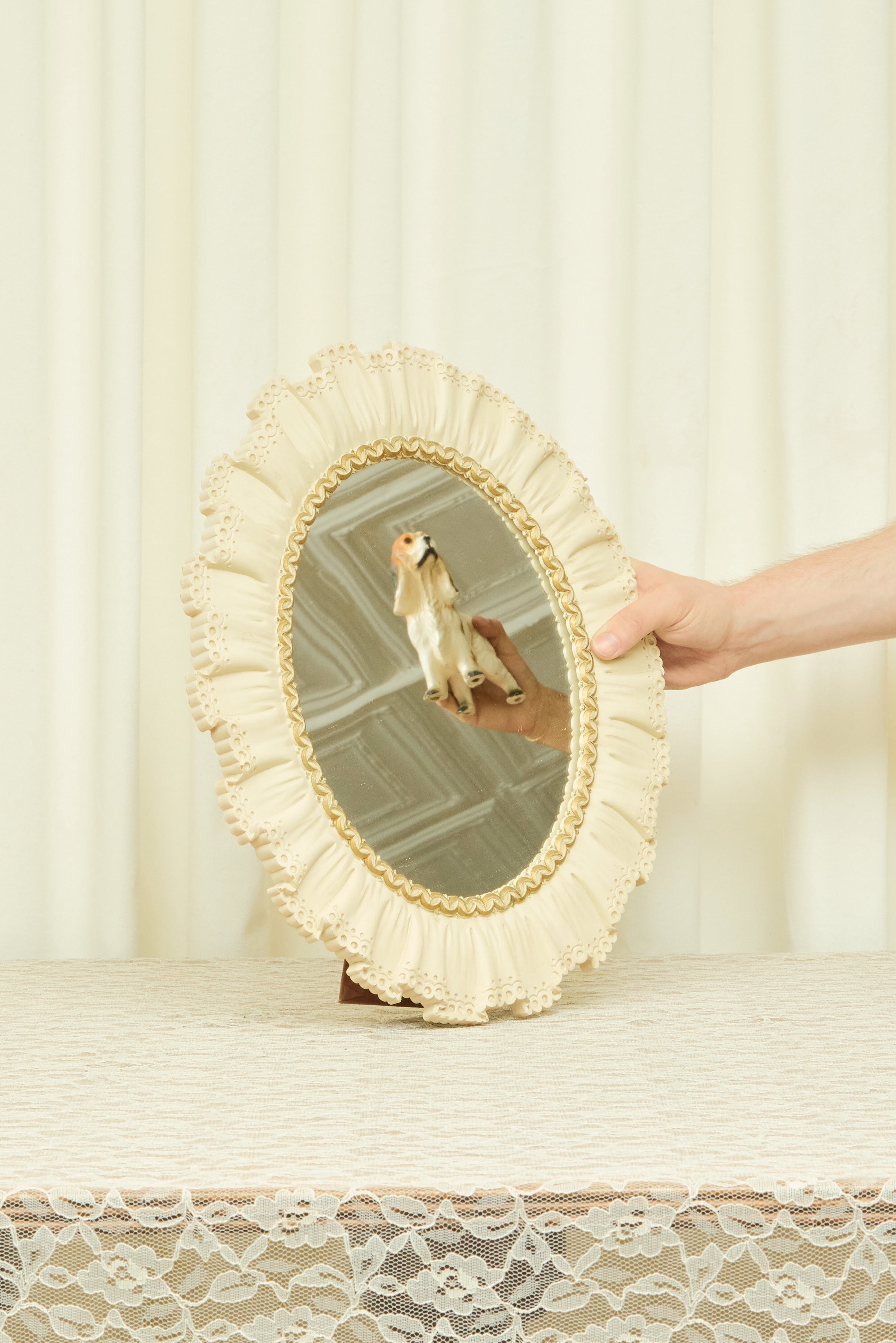 Vintage Trompe L'oiel Ruffle Vanity/Wall Mirror
