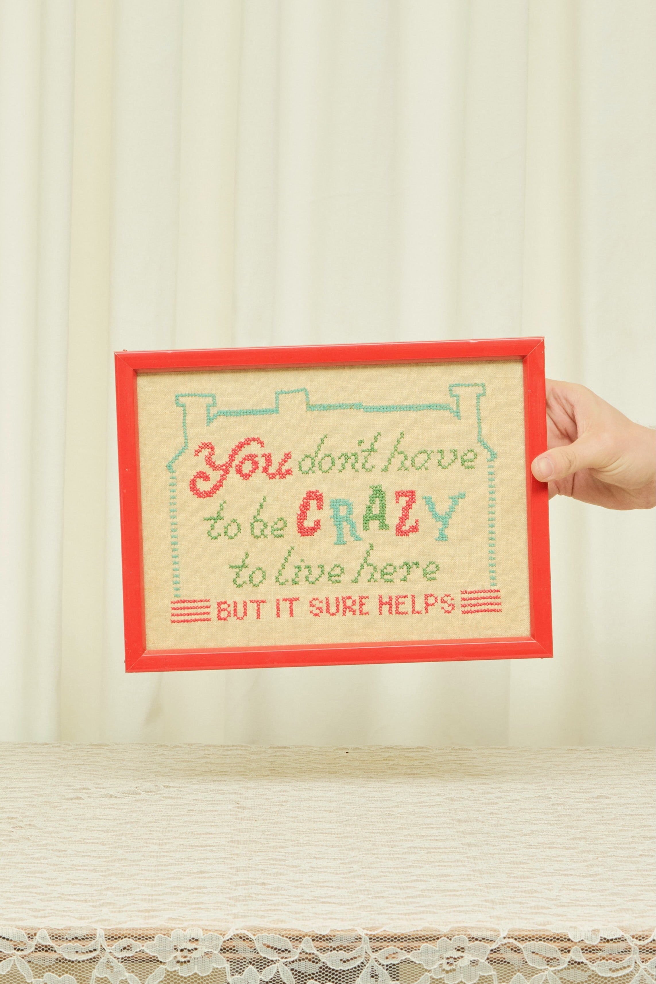Vintage "You Don't Have to be Crazy" Cross Stitch