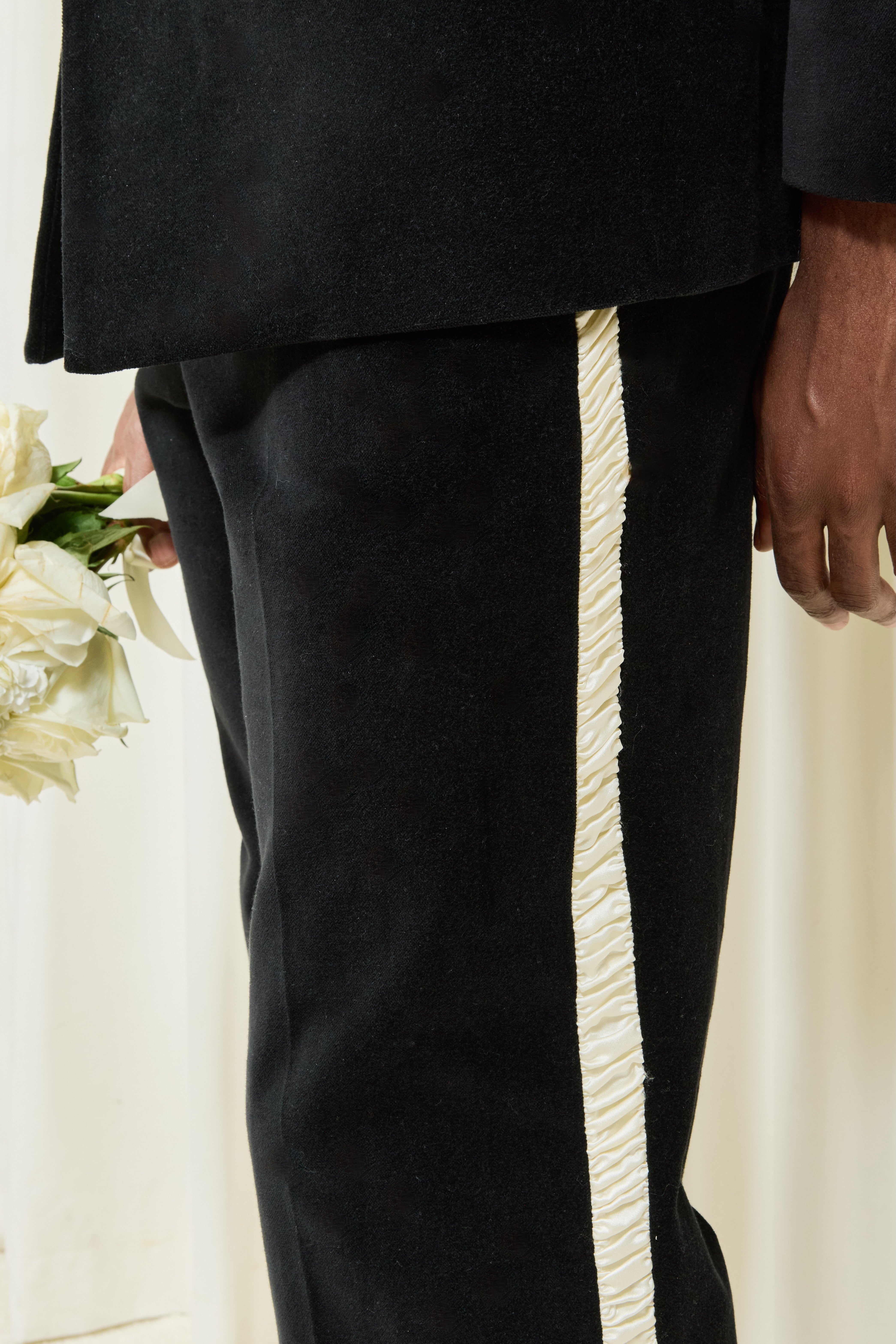 Willie Ruched Stripe Velvet Trouser